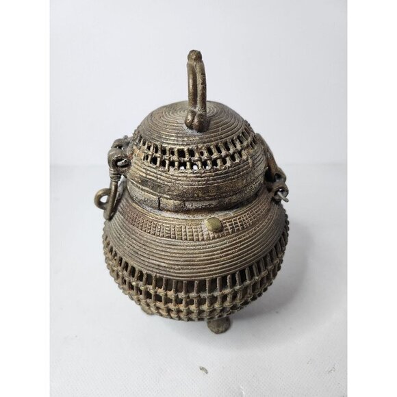 VTG Dhokra Tribal Indian Art Bronze Metal Incense Burner Box Lidded Mid Century - Picture 5 of 8